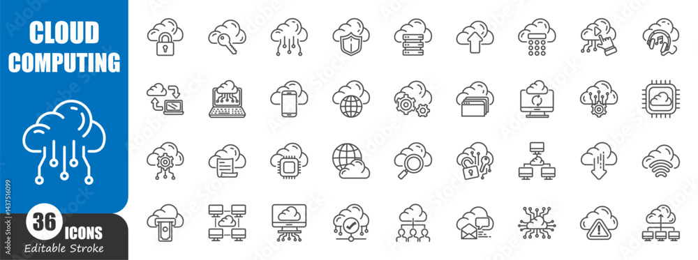 Aufkleber cloud computing . technology outline icon . editable stroke . vector .