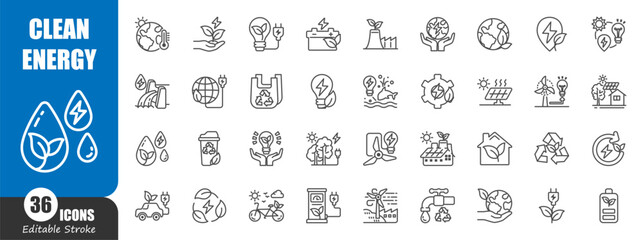 Clean energy . Futuristic technology outline icon . Editable stroke . Vector .