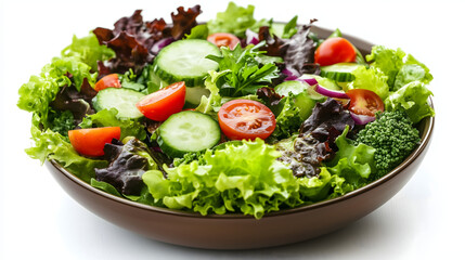 Fresh Healthy Salad with Greens on White Background