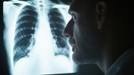 Medical x ray image of lungs and ribs diagnostic healthcare stock photo