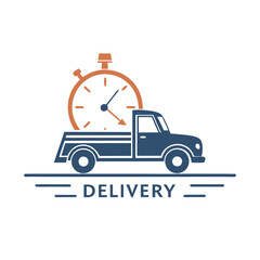 Isolated Classic Truck Icon with Stopwatch. Timed Service Truck Concept Image