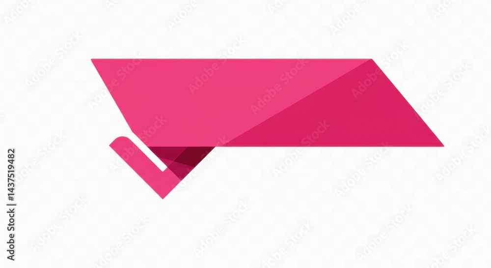 Poster a pink geometric shape with a folded corner on a white background in a simple flat style