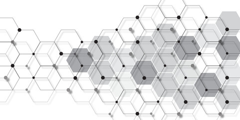 Molecular structure abstract tech background. Illustration of geometric abstract background with hexagons pattern. Vector banner design with hexagons. Hexagonal background for digital technology. 