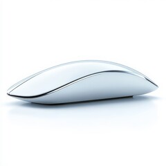 Sleek white computer mouse resting on a smooth surface in a modern workspace