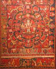 Vishnu With Shridevi And Garuda. centre of mandala is Vishnu as para or Supreme deity, painted white as described in Panchratra Samhita. He is accompanied by his mount Garuda and consort Sridevi