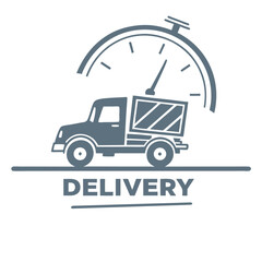 Truck Icon with Stopwatch, Logistics Transport Illustration, Express Delivery Sign, Isolated