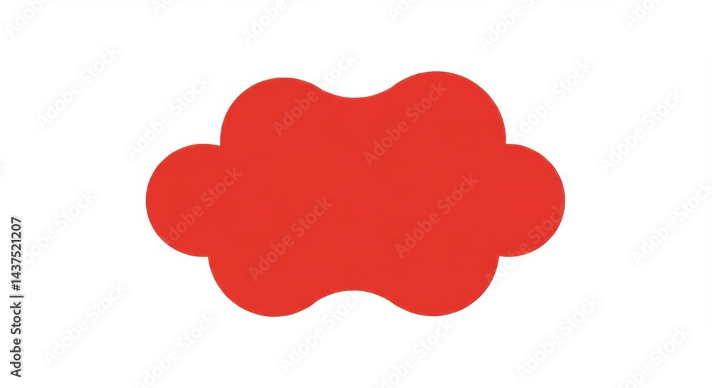 Poster a vibrant red cloud shape against a clean white background in a simple graphic design style