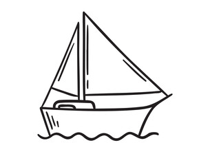 boat or ship kids style icon doodle hand drawn. Outline drawing boat or ship line clipart symbol
