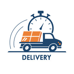 Isolated Delivery Truck Loaded with Boxes and Stopwatch on White Background Icon
