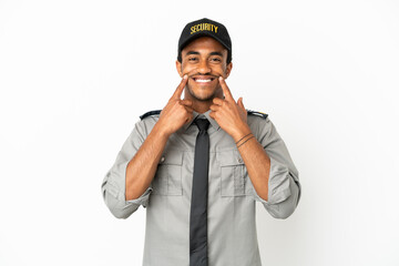 African American safeguard over isolated white background smiling with a happy and pleasant...