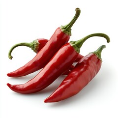 Fresh red chili peppers arranged on a white background for culinary use and spice preparation