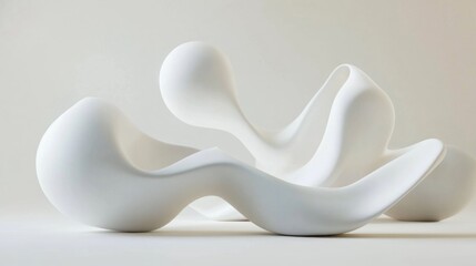 Abstract white ceramic sculptures, organic forms