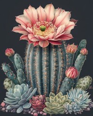 Various succulents, flowering cactus, high-res.