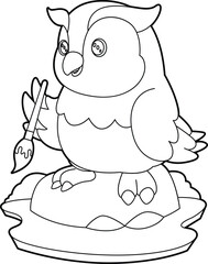 Owl Painter Paint brush Animal Vector Graphic Art Illustration