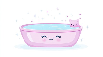 Naklejka premium Cute pink baby bathtub with a bear