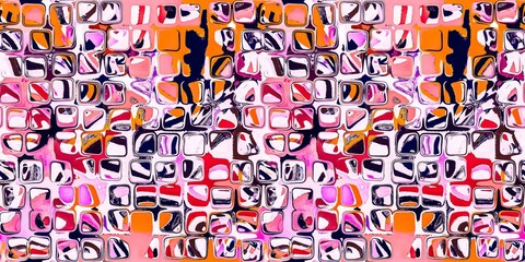 Abstract blotched random mosaic shape square seamless border pattern. Dense grungy mottled effect fabric texture design with tileable banner print. For speckled impressionism style ribbon trim edge.