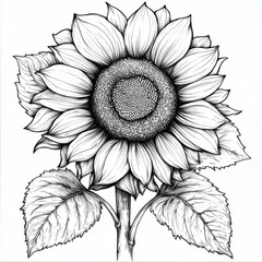 Black and White Outline of a Sunflower for Coloring Book Page