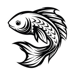 Stylized Fish Black and White Design with Detailed Curved Lines and Eye