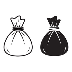 Drawstring bags icon silhouette and outline