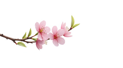 Obraz premium A delicate branch of pink cherry blossoms against a soft white background, symbolizing spring's beauty and renewal.