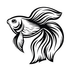 Striking Black and White Betta Fish with Flowing Fins Design Element