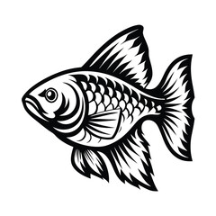 Isolated Detailed Goldfish | Monochrome Stylized Fish Design Element 88