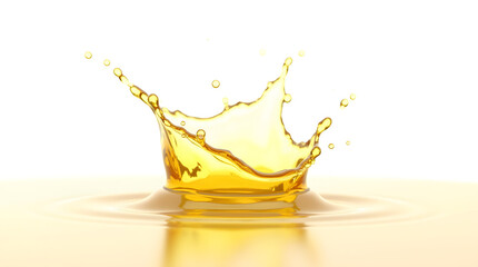 A stunning splash of golden oil against a soft white background, depicting elegance and fluidity.