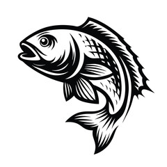 Fish in Black and White, Simple and Clean, Side View, Isolated on White