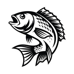 Black and White Fish Leaping Illustration, Angling, Aquatic Animal, Seafood, Isolated