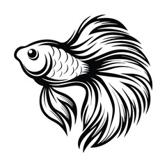 Betta Fish Silhouette, Siamese Fighting Fish, Aquatic Pet, Elegant Fins, Monochrome Art