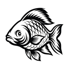 Black and White Fish Decorative Scales, Swimming, Detailed Design, Elegant