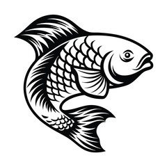 Monochrome Fish Swimming, Vintage Style with Detailed Scales and Fins Design