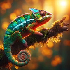 Obraz premium green lizard on a dark background