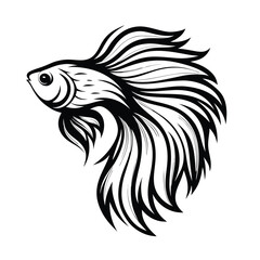 Fototapeta premium Elegant Black and White Betta Fish Design with Intricate Details and Flowing Fins