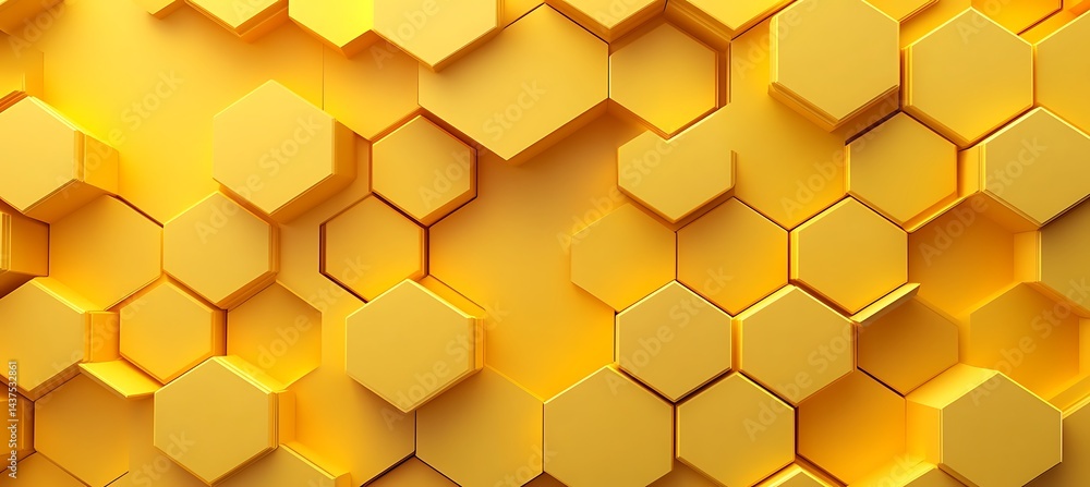 Poster modern artistic hexagons background in soft golden yellow with subtle geometric shapes and stylish m