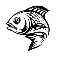 Fish Detailed Black and White Design of Swimming Animal Isolated