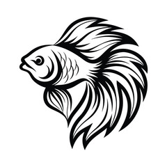 Elegant Betta Fish Silhouette Ornamental Fins, Aquatic Animal Design