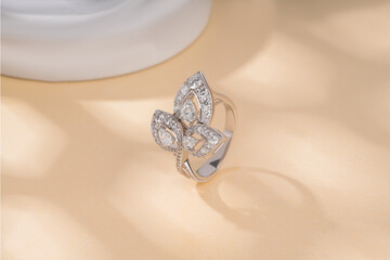 Diamond engagement Jewelry gold ring for women and girls isolated image 