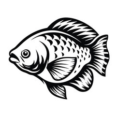 Elegant Black and White Fish, Aquatic Animal Illustration, Detailed Fins and Scales Art