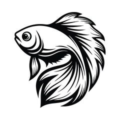 Betta Fish Silhouette, Siamese Fighting Fish Icon, Ornamental Fish, Tropical Aquarium Pet