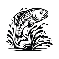 Leaping Fish Silhouette Black and White Design Featuring Water Splash And Detailed Scales