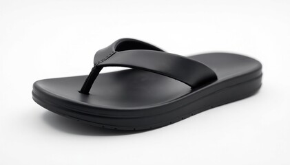 Single black flip-flop on white background, studio shot, beach, studio shot