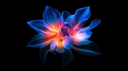 Fototapeta premium Glowing Blue and Red Flower on Black Background