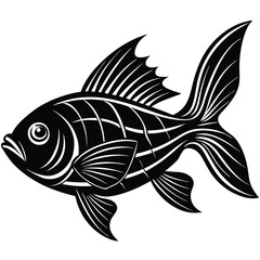 Stylized Black and White Fish with Bold Lines and Aquatic Theme