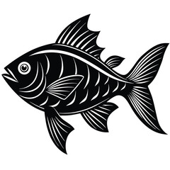 Stylized Silhouette of Exotic Tropical Fish with Intricate Fin Details on White Background