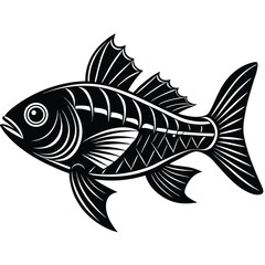 Abstract Fish Illustration, Black and White Line Art, Intricate Pattern Design Art