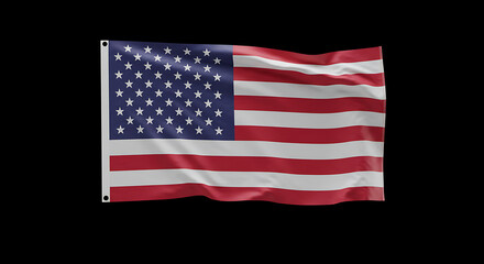 Fototapeta premium Waving American flag with stars and stripes, rendered in realistic detail against a black background, concept for patriotism, national pride and United States events