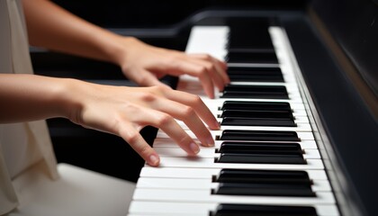 Obraz premium Close-up of female hand playing piano.