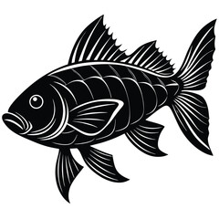 Ornamental Black and White of a Fantasy Fish with Decorative Fins