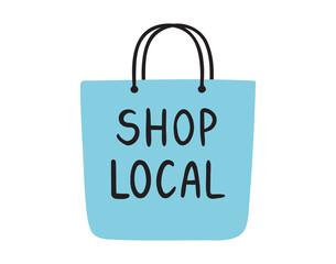 Shop local cute emblem element. Shop local lettering doodle hand drawn text.